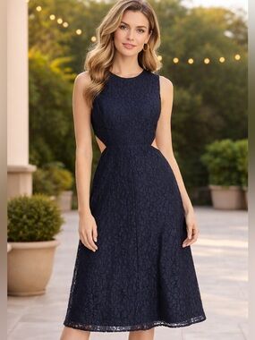 Rachel Roy Womens 12 True Navy Side Cutouts Elana Lace Lined Sheath Dress NWT